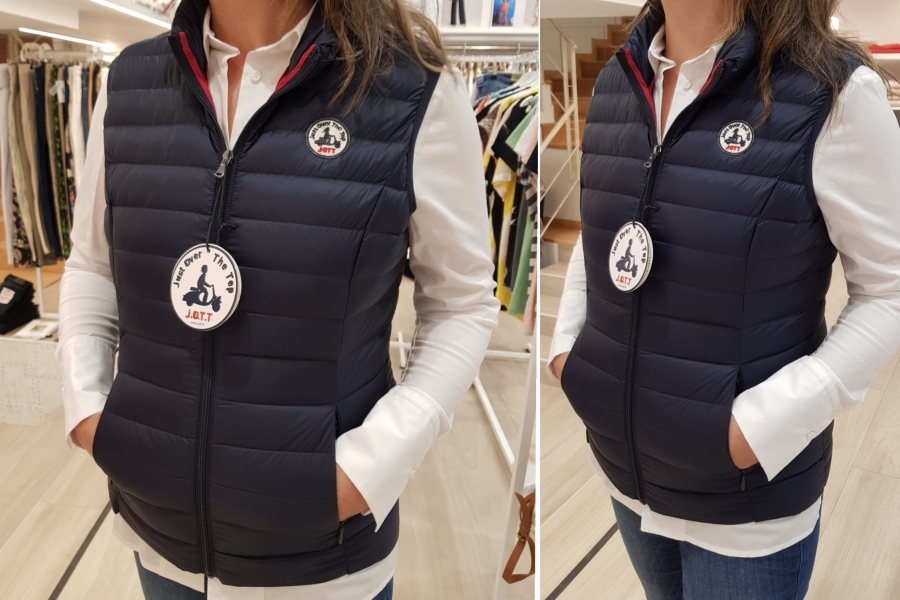 Chaleco pluma JOTT azul marino. SEDA