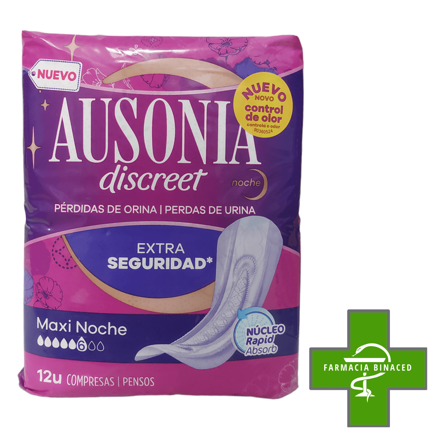 AUSONIA DISCREET MAXI NOCHE 12 COMPRESAS