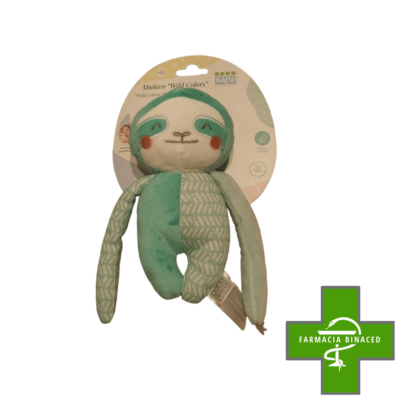 SARO MUÑECO BEBE MONO VERDE Y BLANCO