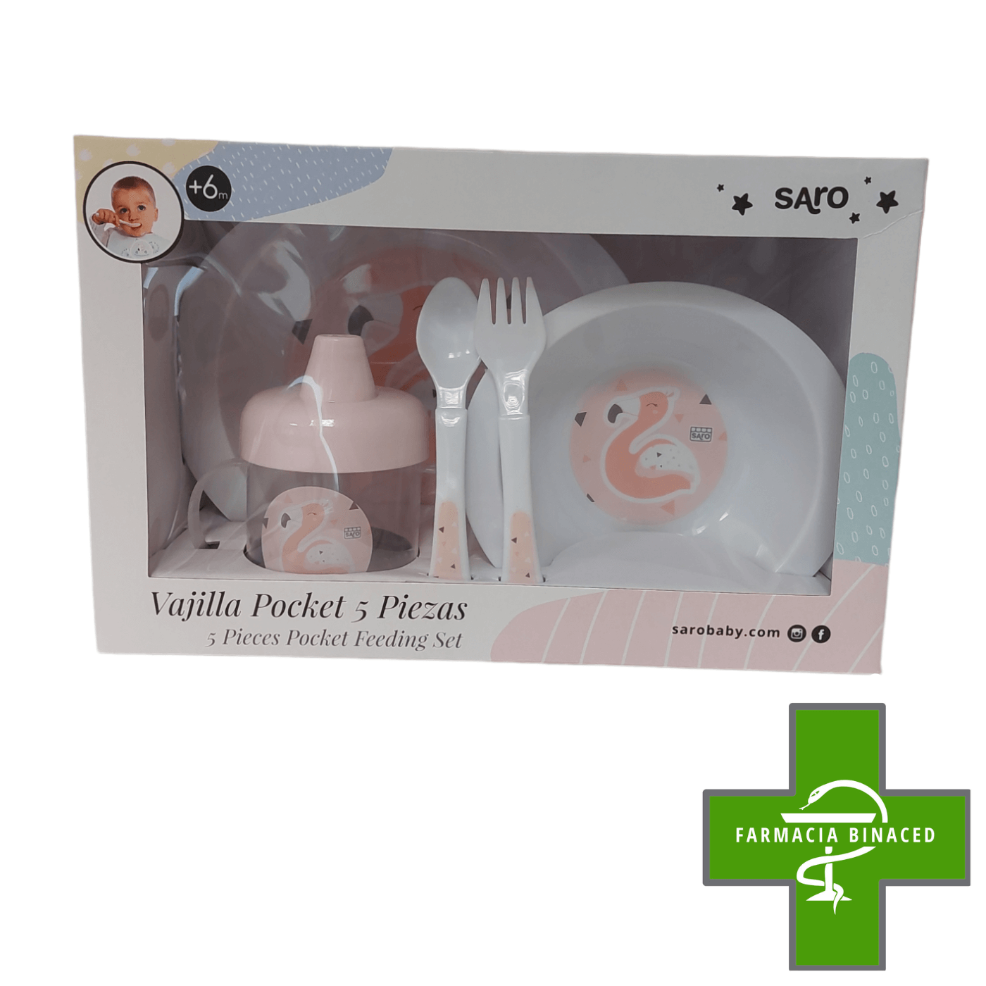 SARO VAJILLA 5 PIEZAS FLAMENCO ROSA