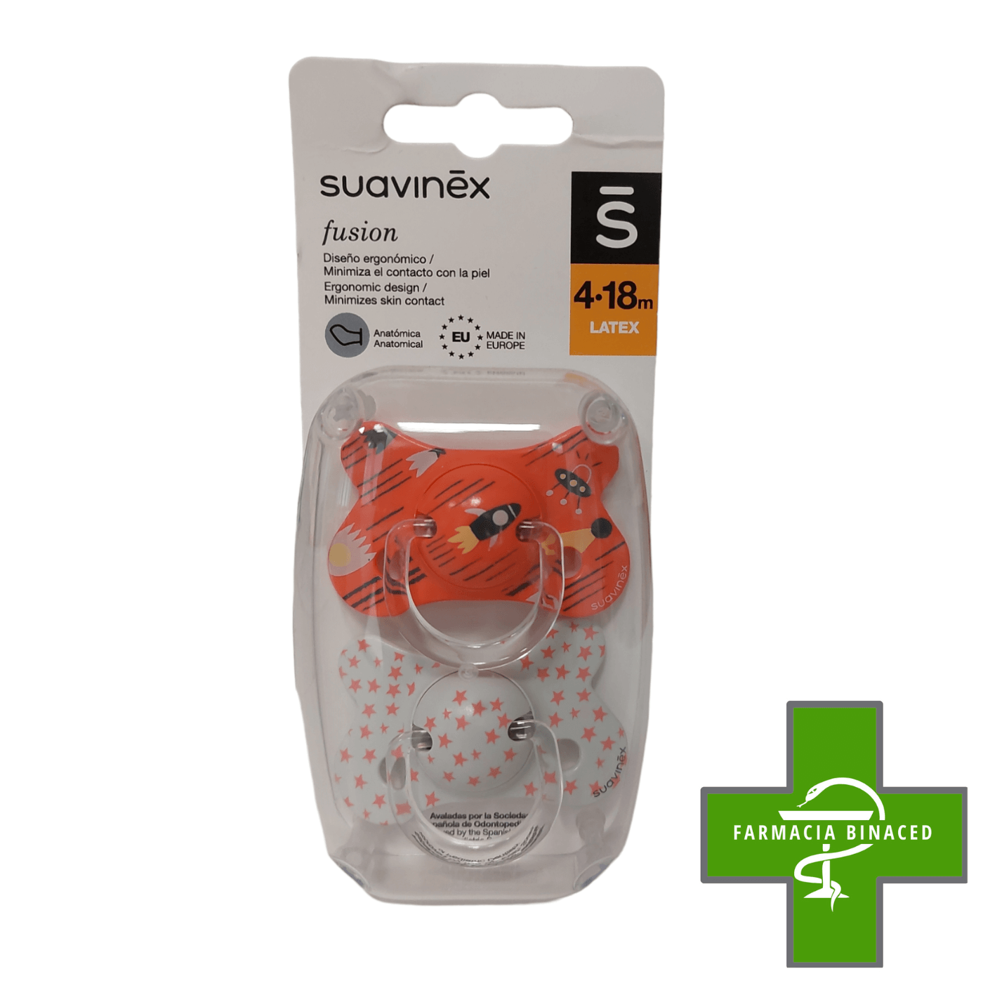 SUAVINEX CHUPETE FUSION ANATOMICO LATEX 4 a 18M 2UDS